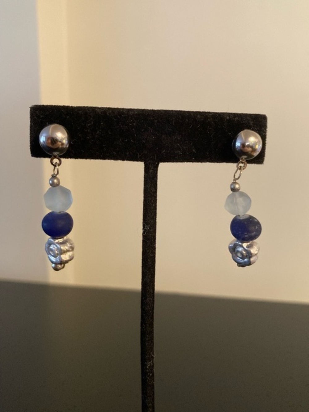 Dainty Blue Bead Drop Earrings